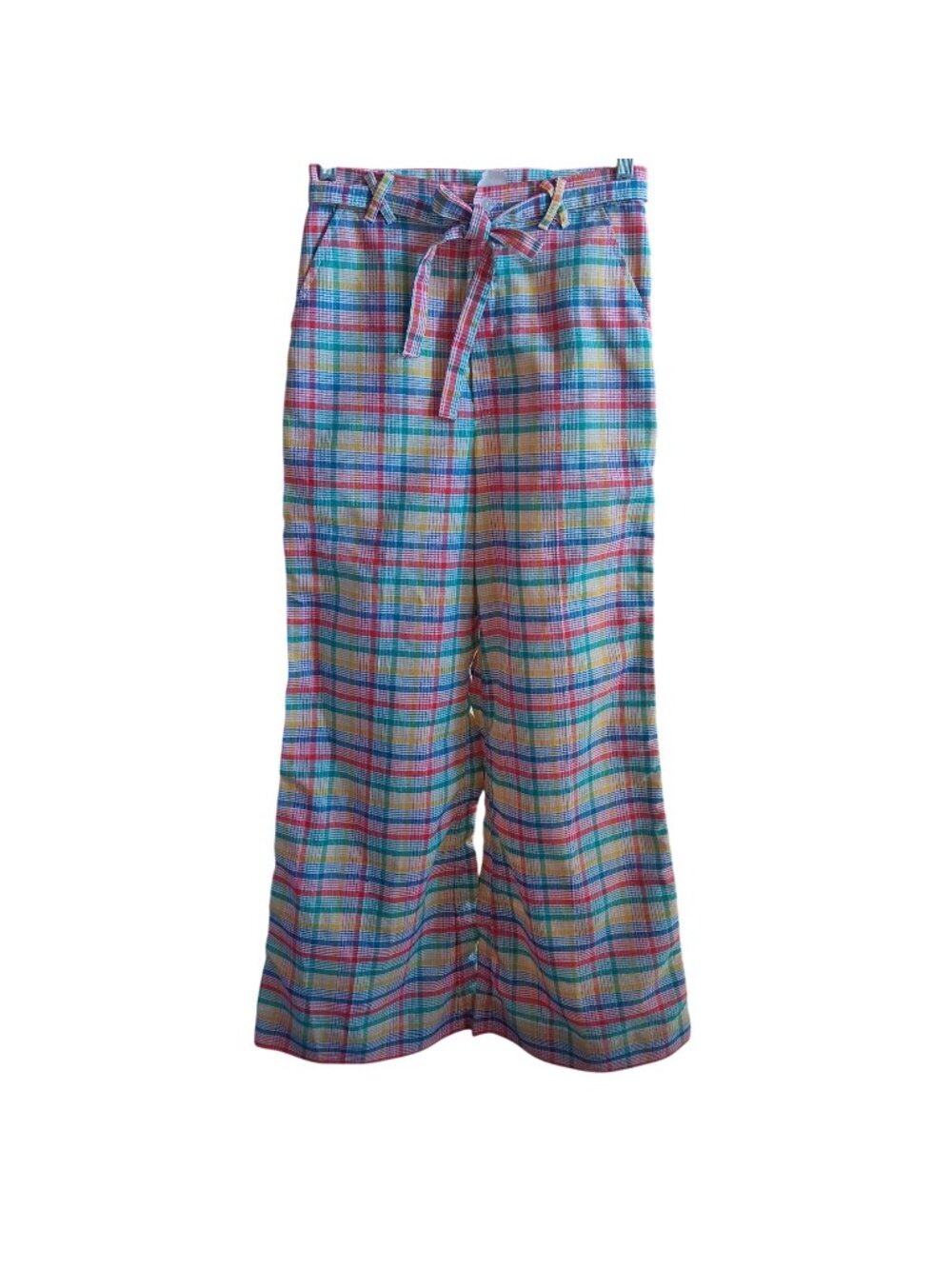 Rainbow Disco Plaid Vintage 26x30 Women's Bellbottom Pants High-Waisted Wide Leg